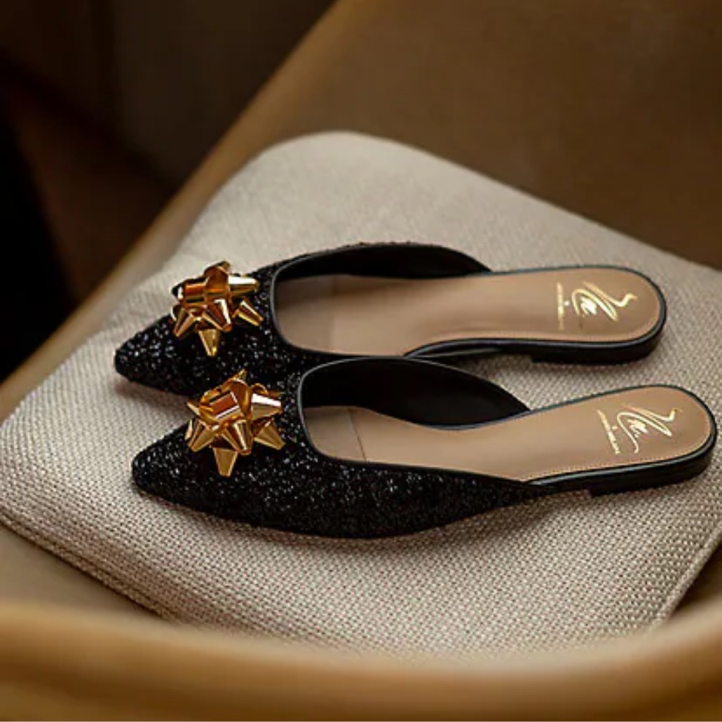 Antonio Melani X The Nat Note Estrella Textured Ornamented Bow Dress Mules 9.5